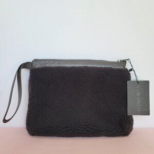 VIAVENETO Delilah Curly Lambskin Shearling Large Pouch/Wristlet- Chocolate Brown